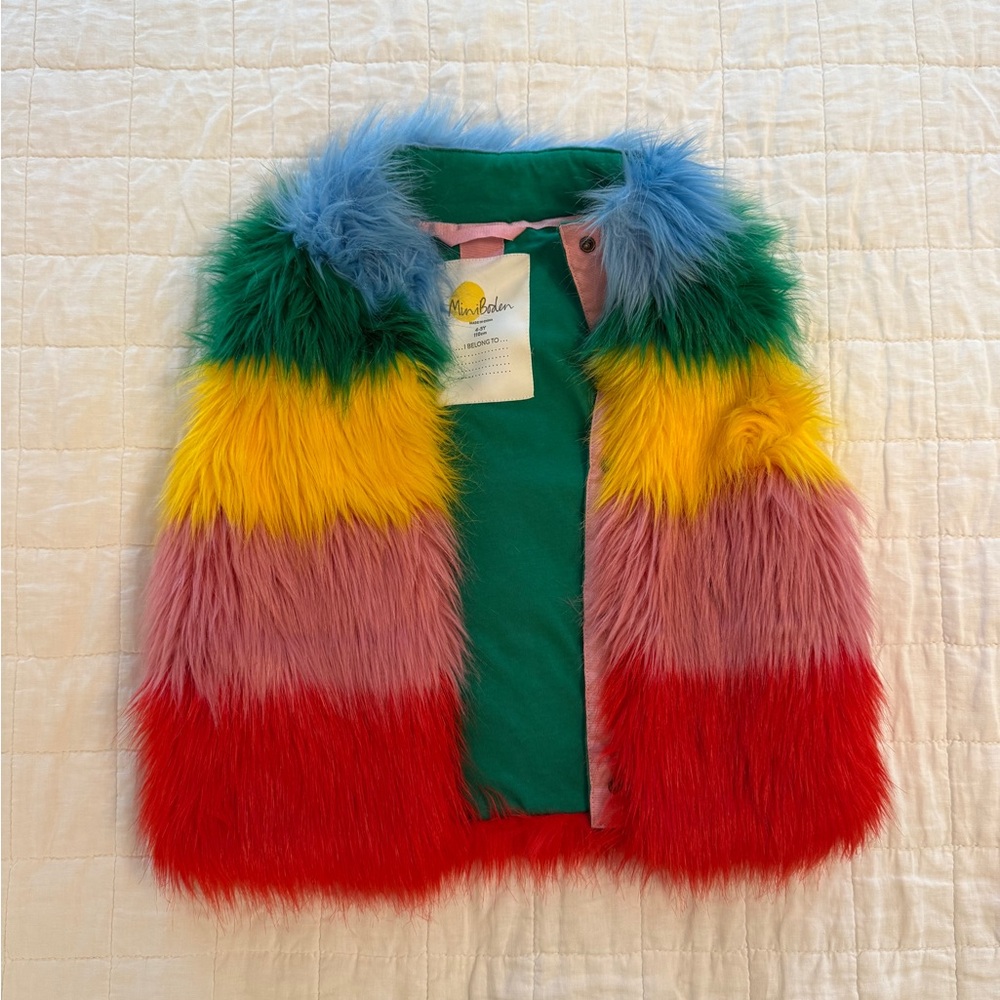 Mini Boden Multi Rainbow Faux Fur Vest size 4/5